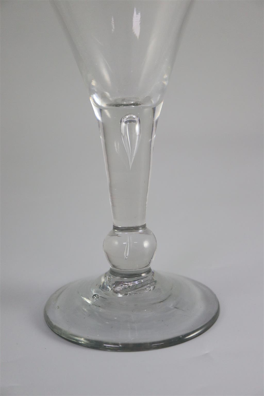 A balustroid type wine glass, c.1740, 18.5cm high